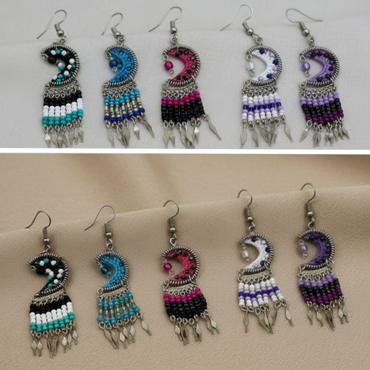 HMCM Style Thread Earring Halfmoon With Short Beaded Dangle - Assorted Colors (HMCM-SB-EAR)