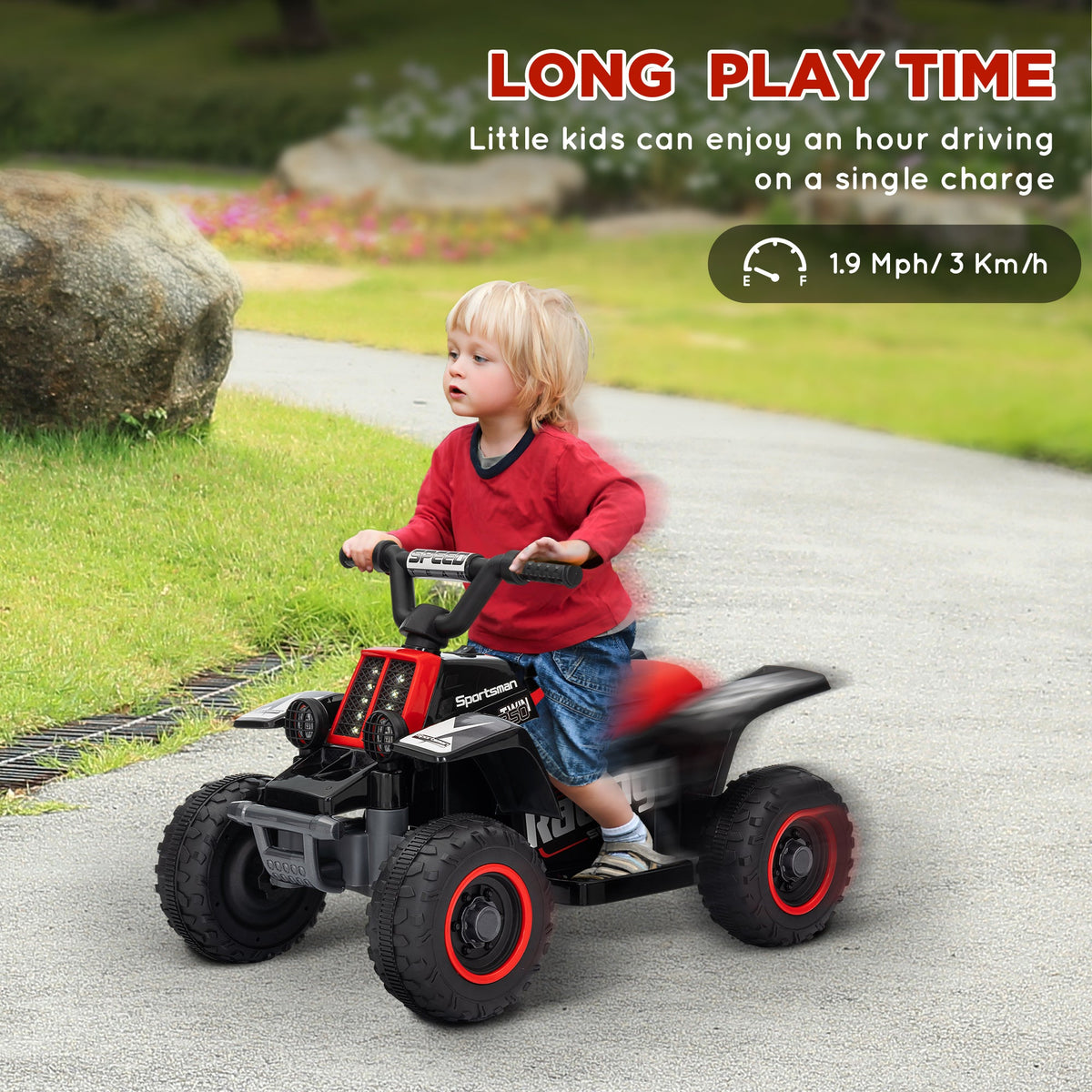 6V Kids ATV Quad, 4 Wheeler Battery Powered Electric Ride on Car w/ Lights, Forward Backward, Black