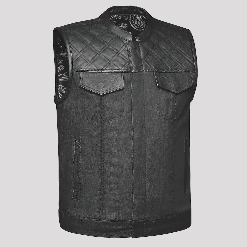 Open Road Men's Denim & Leather Club Vest