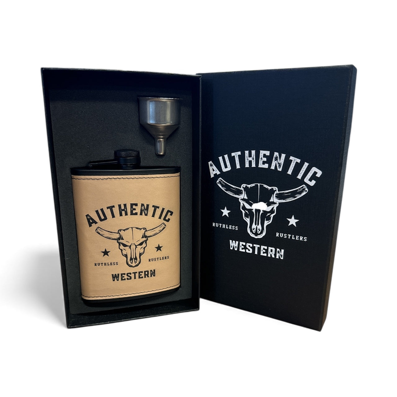 Ruthless Rustlers Authentic Hip Flask Set | Tan