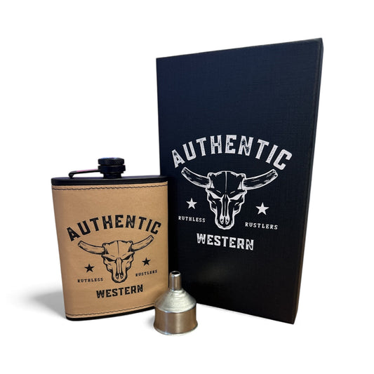 Ruthless Rustlers Authentic Hip Flask Set | Tan