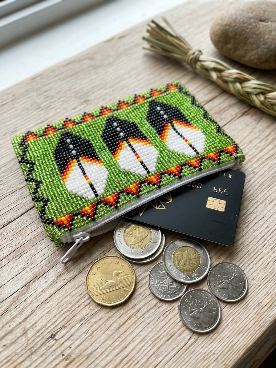 Feather Beaded coin purse
