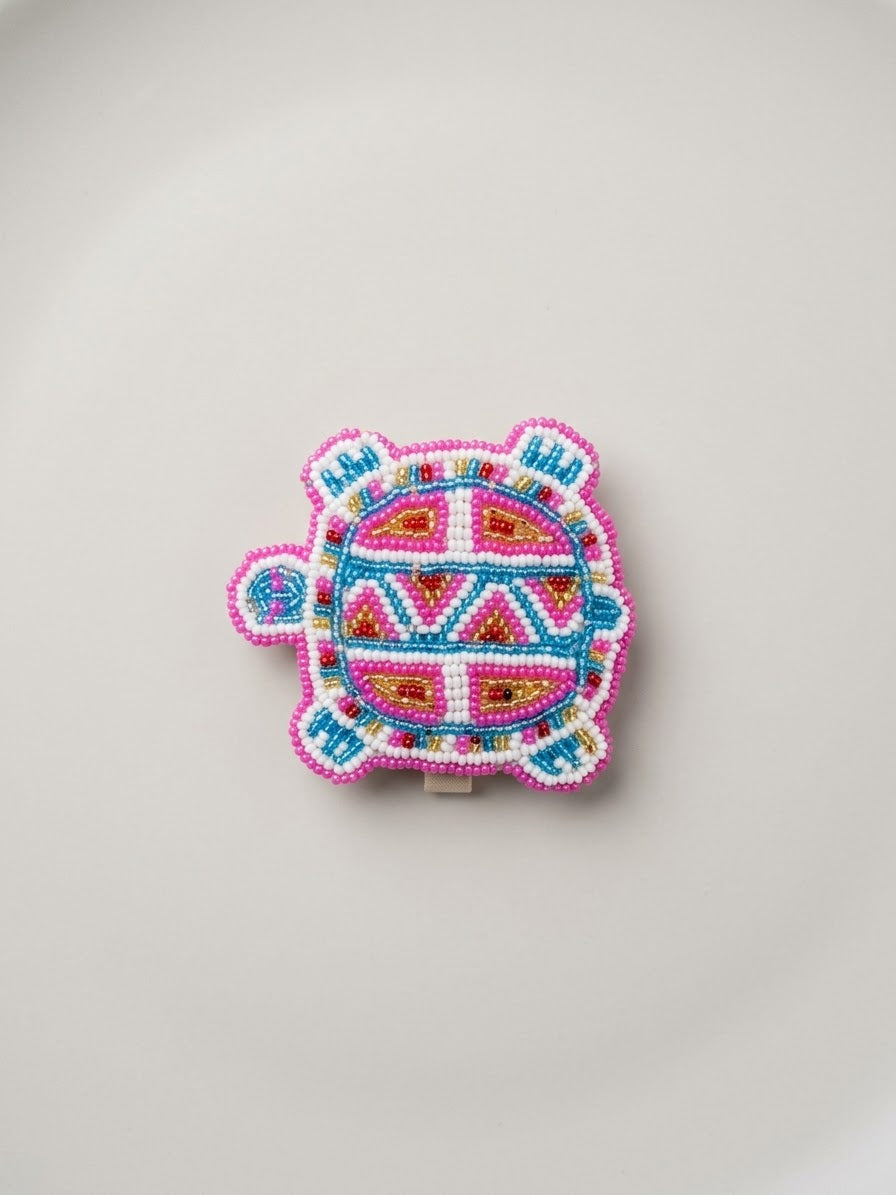 Beaded turtle Barrette pink accent