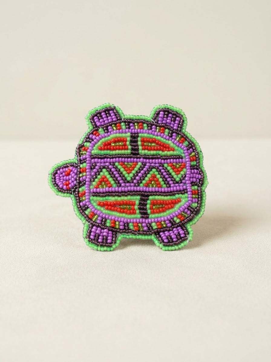 Beaded turtle Barrette Green accent