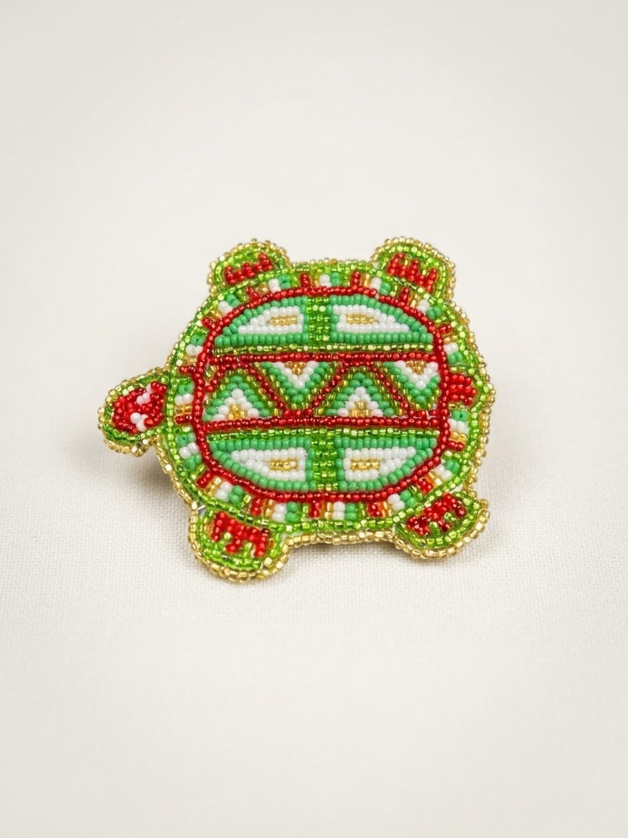 Beaded turtle Barrette Green accent