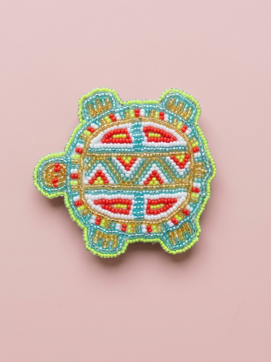 Beaded turtle Barrette Green accent