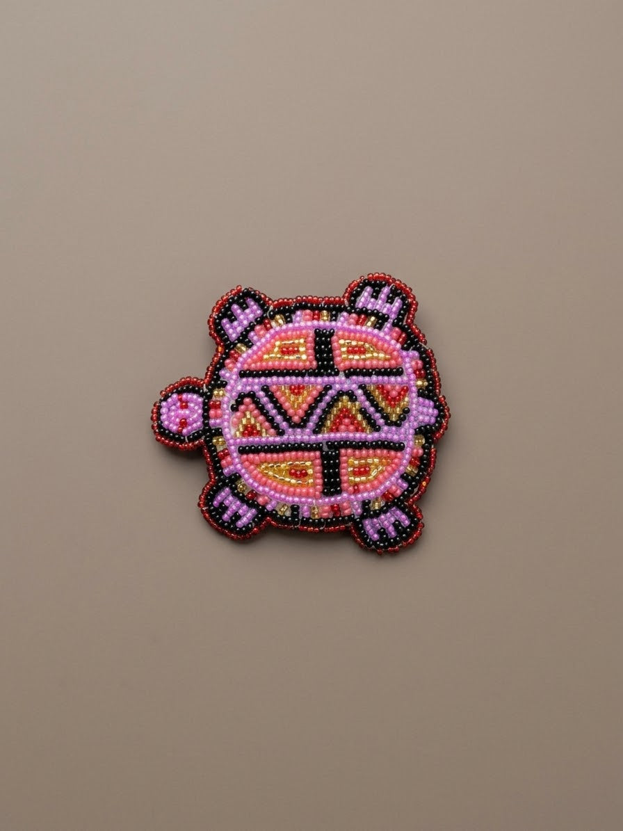 Beaded turtle Barrette Red accent