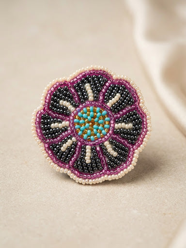 White Beaded Flower Barrette