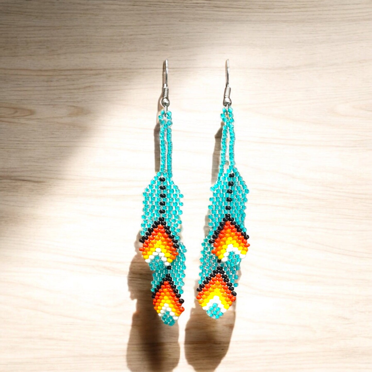 OldTribes™ turquoises Beaded Feather Earrings
