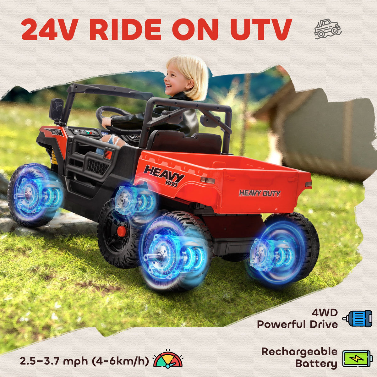 24V 4WD Kids Ride On Truck with 6 Wheels Electric Ride On Car with Remote, Dump Bed for 3-8 Years, Green