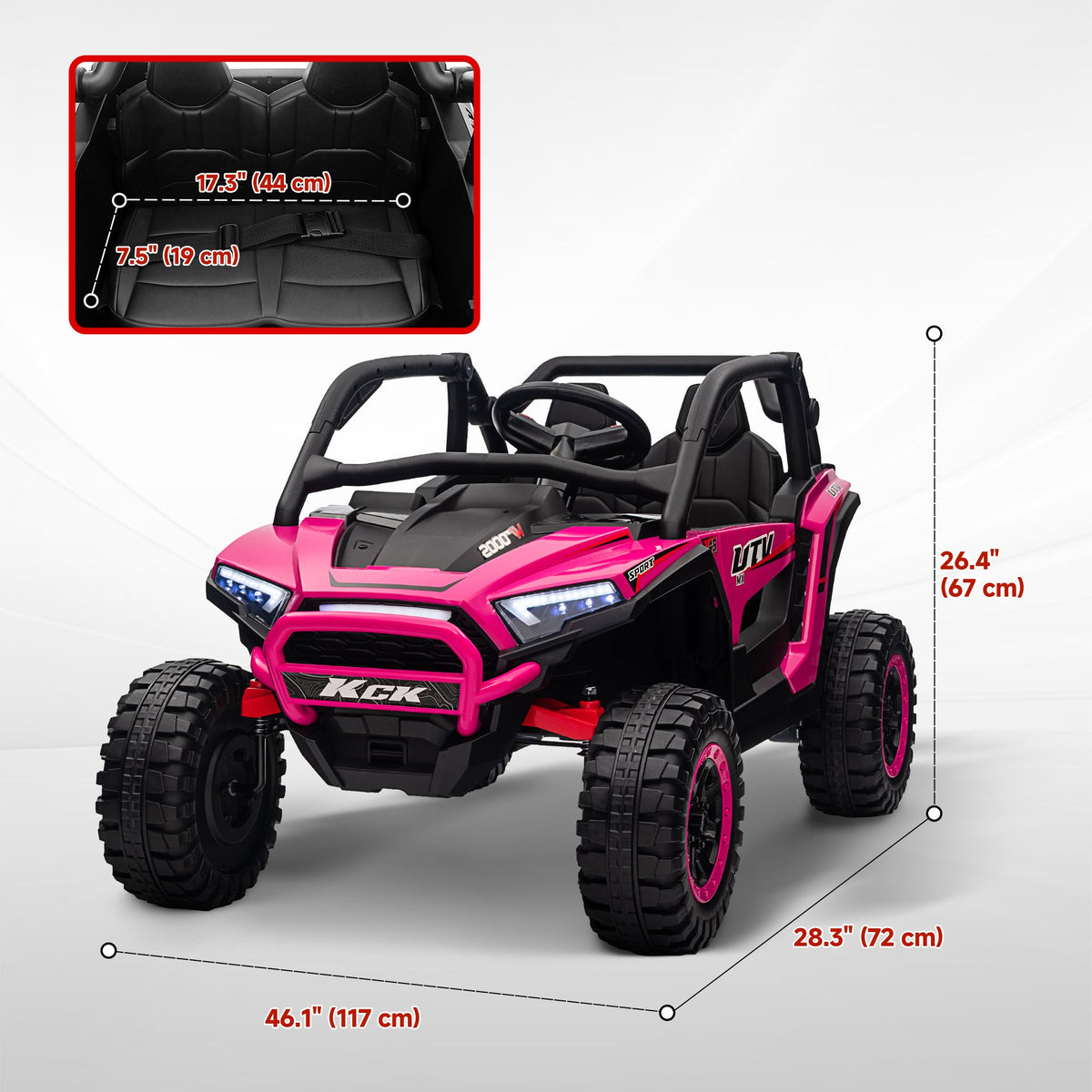2 Seater 24V 7AH Ride on Truck, Electric Car for Kids w/ Spring Suspension, Remote Lights, Horn, Music, Blue