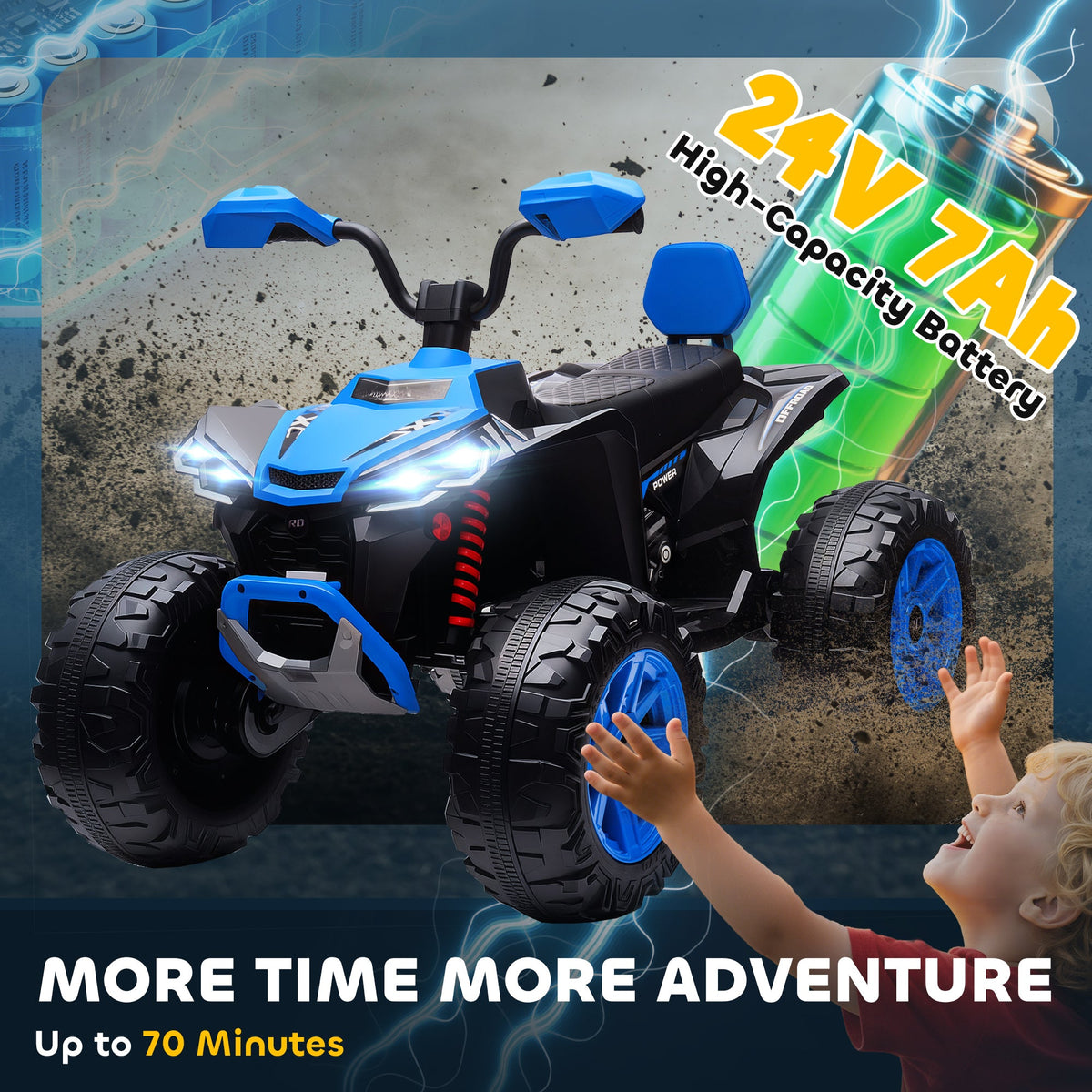 2-Seater All-Terrain 4 Wheeler, 24V Kids ATV Ride-On, Electric Quad Car with Dual Motor, for Boys and Girls, Black