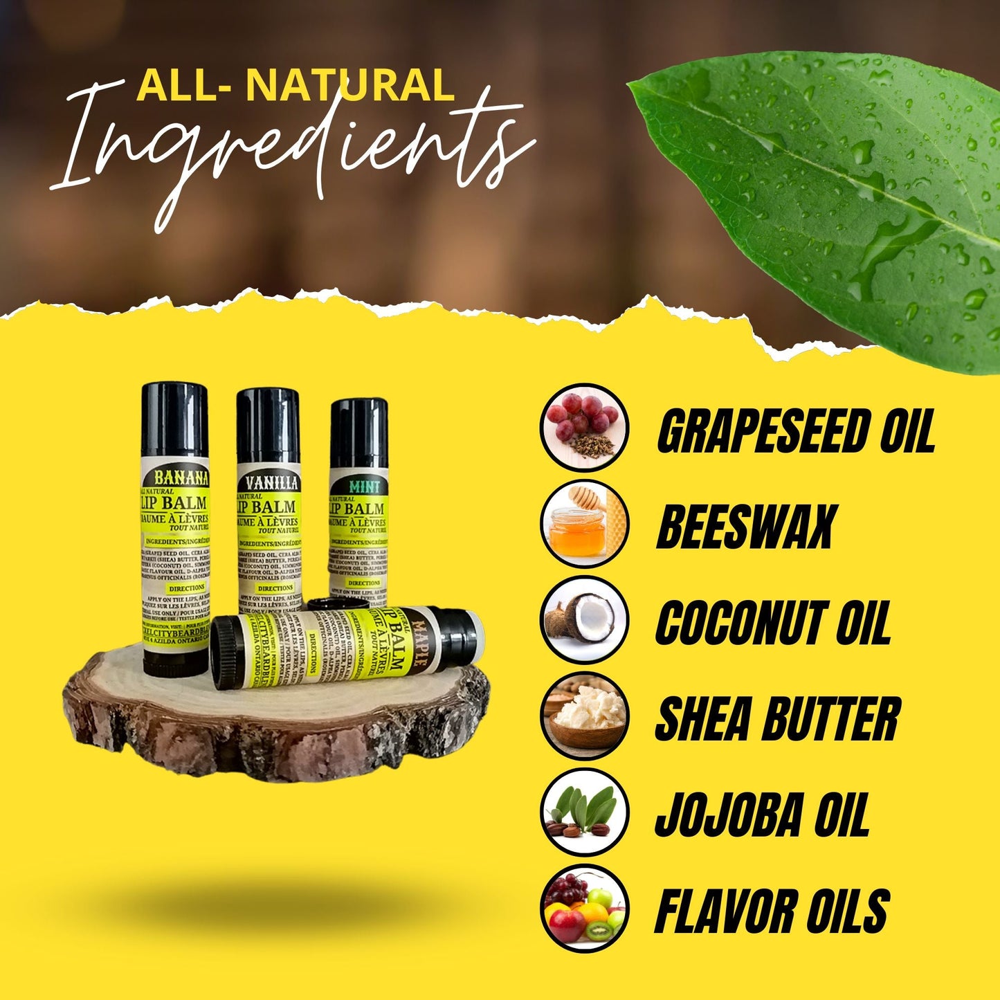 Soothing & Nourishing Lip Balm (4.5g) – Banana, Vanilla, Mint & Maple Flavors | Natural Hydrating Lip Care