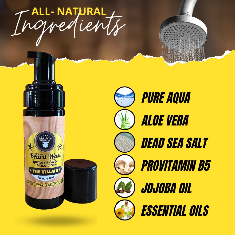 The Villain Beard Wash (150ml) – Spiced Tobacco, Fresh Leather, Cognac & Bourbon with Creamy Vanilla | Refreshing Beard Shampoo & Cleanser