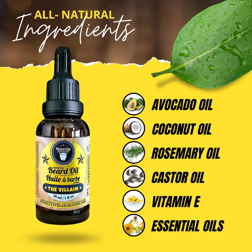 The Villain Beard Oil (30ml) – Spiced Tobacco, Fresh Leather, Cognac & Bourbon with Creamy Vanilla | Premium Conditioning Beard Oil