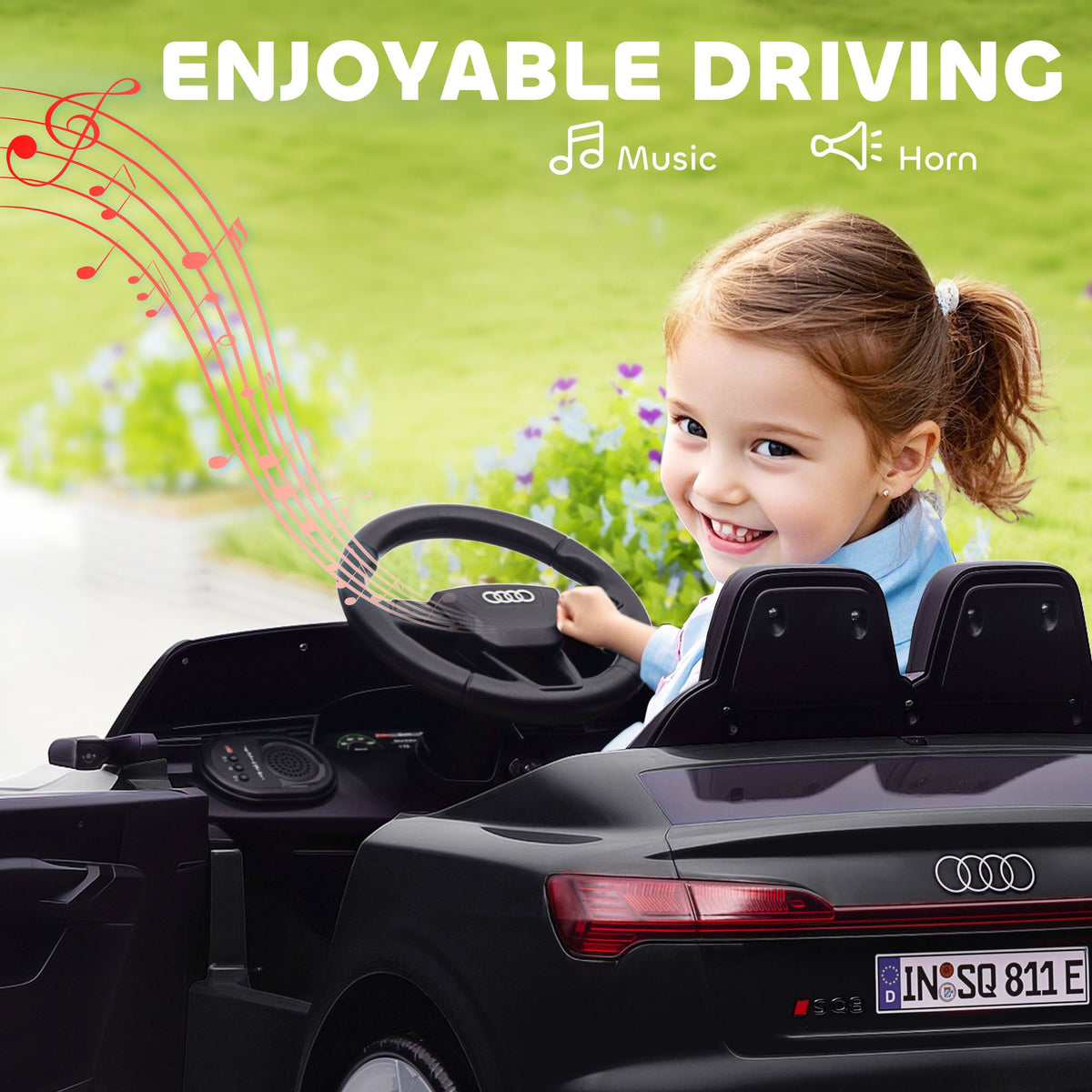 12V Battery Powered Kids Electric Car, Audi Q8 etron Sportback Licensed Ride on Car w/ Remote Control, Black