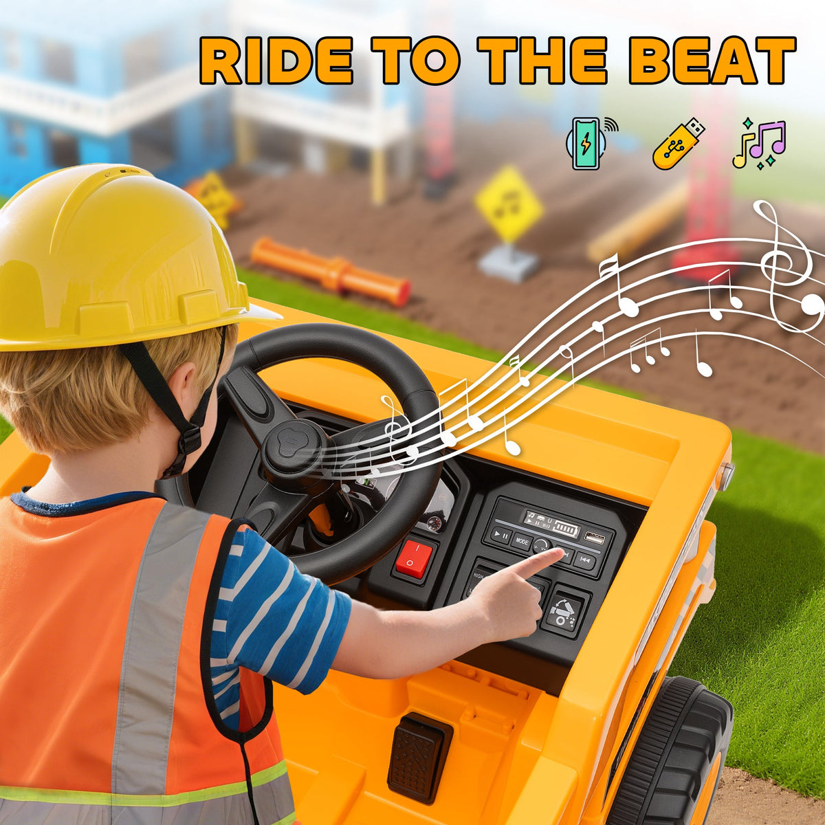 Kids Electric Car, Ride On Dump Truck, 12V Ride On Toy with Electric Dump Bed and Remote Control, Yellow