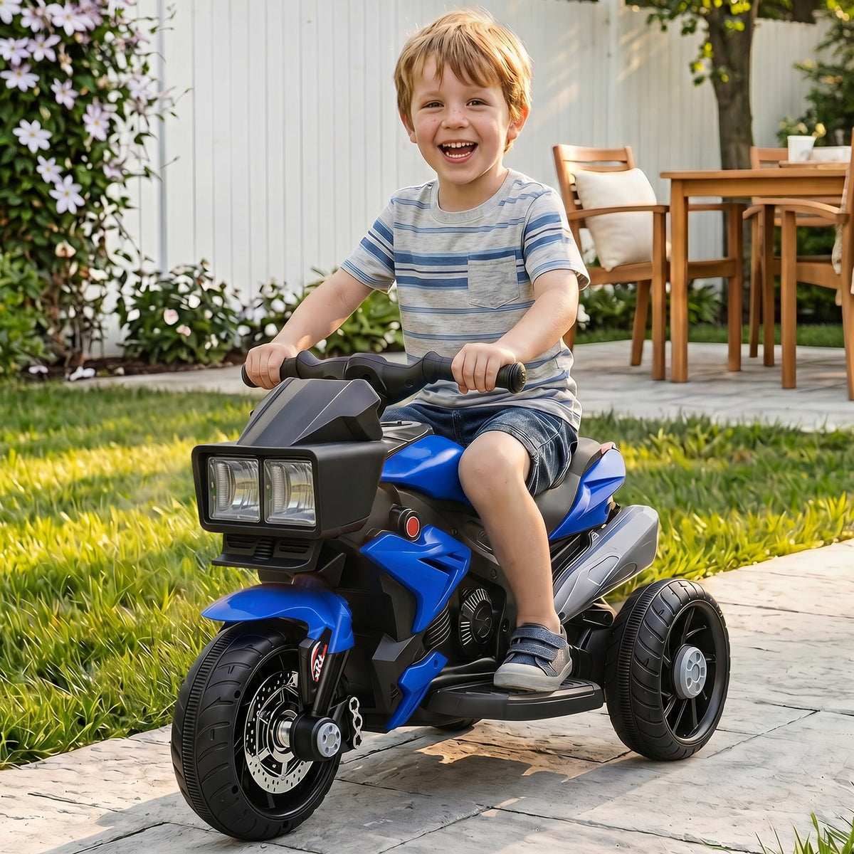 Kids Electric Pedal Motorcycle Ride-On Toy 6V Battery Powered w/ Music Horn Headlights Motorbike for Girls Boy Blue