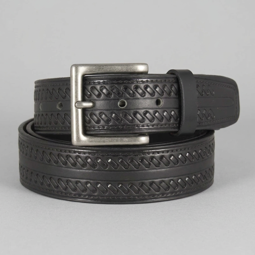 Keldon Leather Men's Whipstitch Tooled Leather Removable Buckle Belt