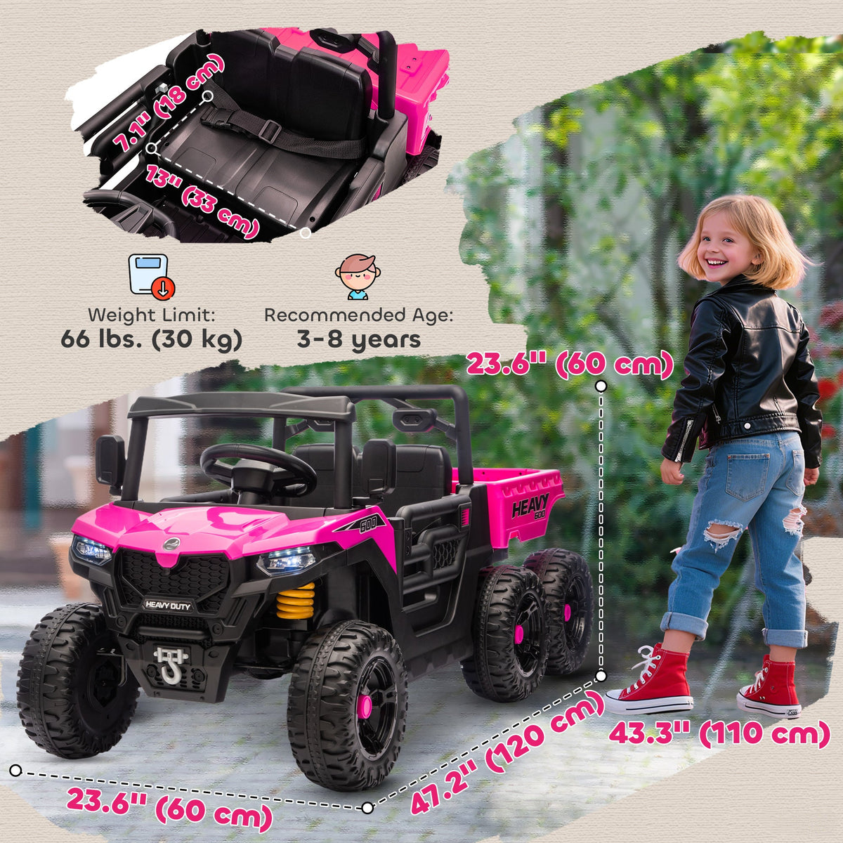 24V 4WD Kids Ride On Truck with 6 Wheels Electric Ride On Car with Remote, Dump Bed for 3-8 Years, Green