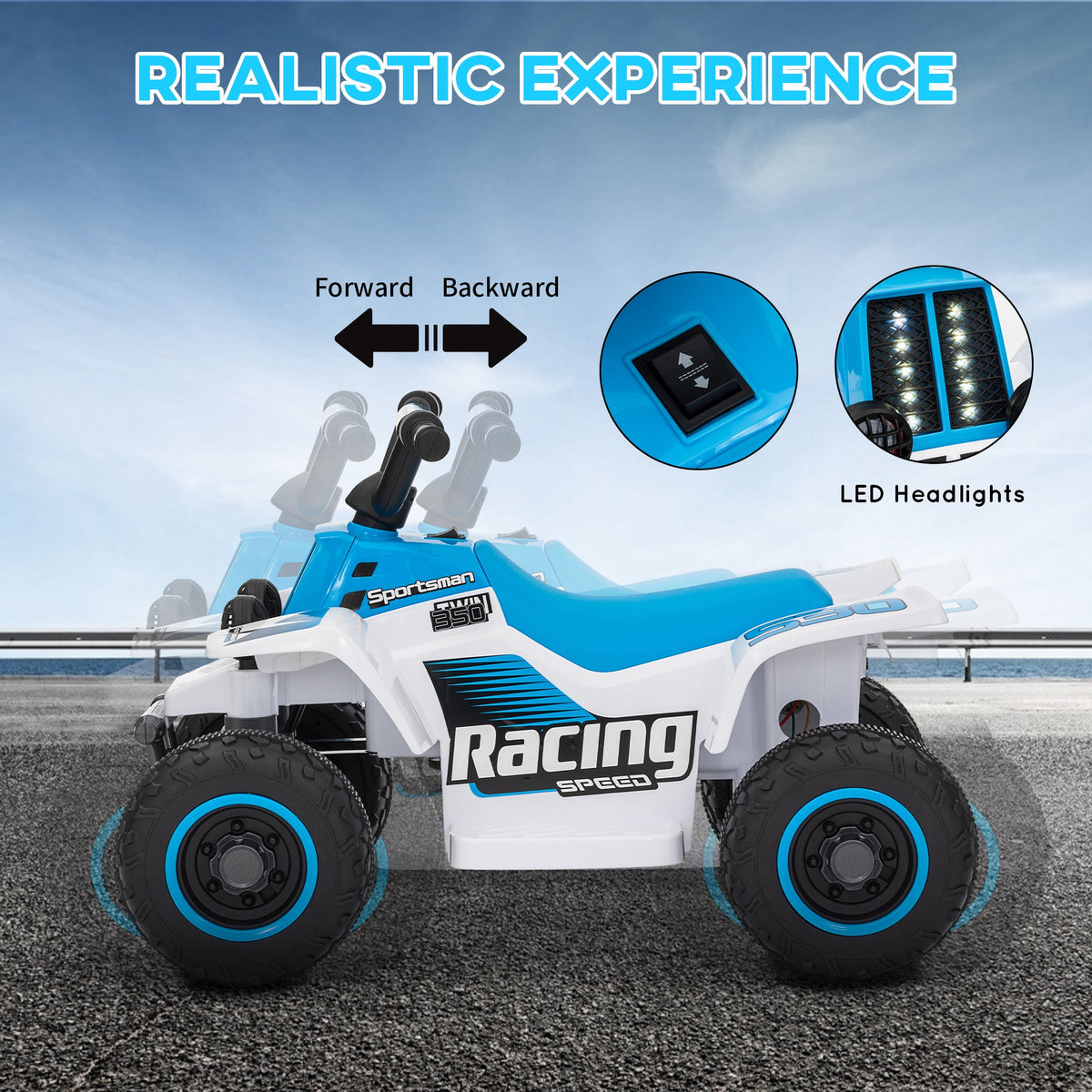 6V Kids ATV Quad, 4 Wheeler Battery Powered Electric Ride on Car w/ Lights, Forward Backward, Black