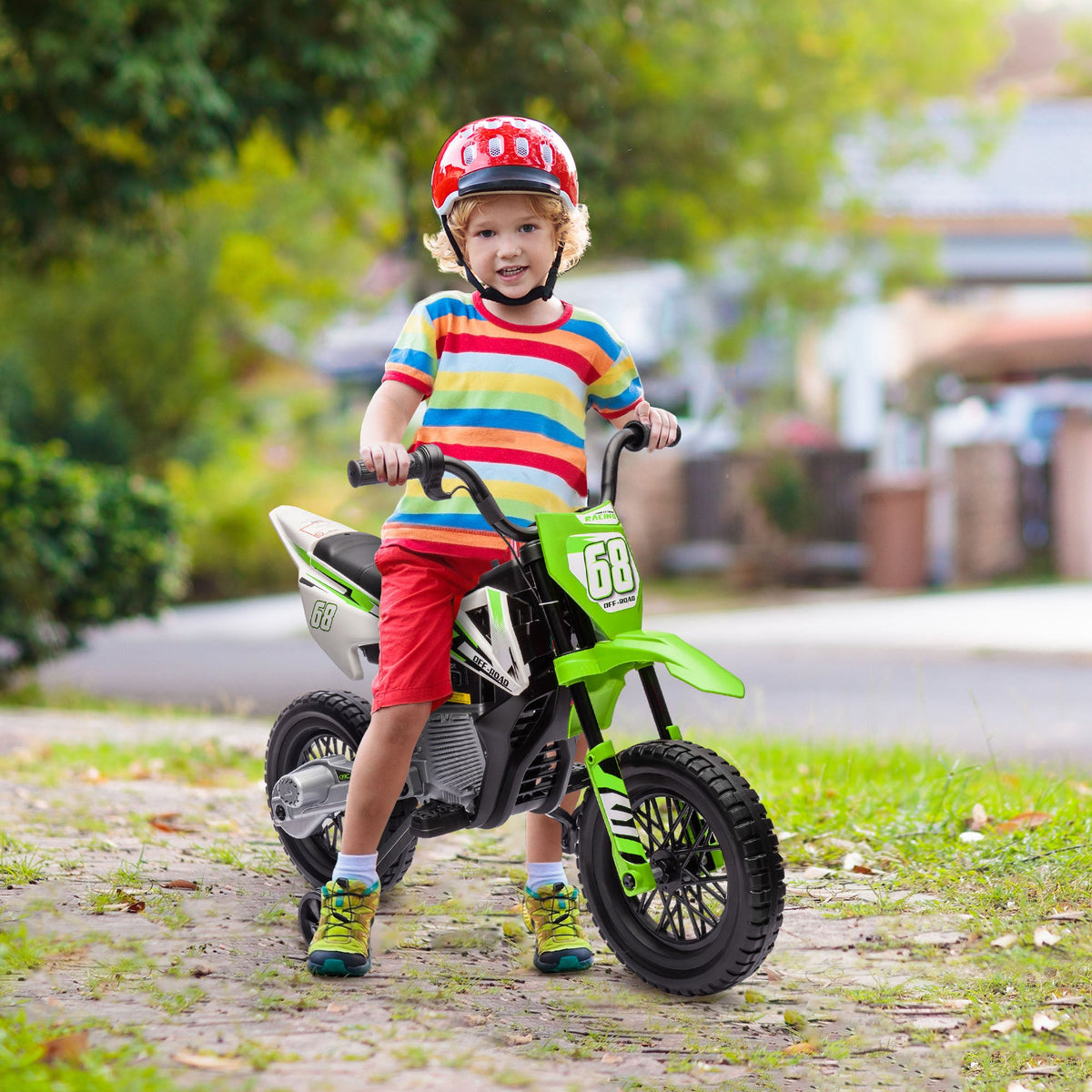 12V Kids Dirt Bike, Electric Motorcycle with Twist Grip Throttle, Training Wheels, Rear Suspension & Music, Blue