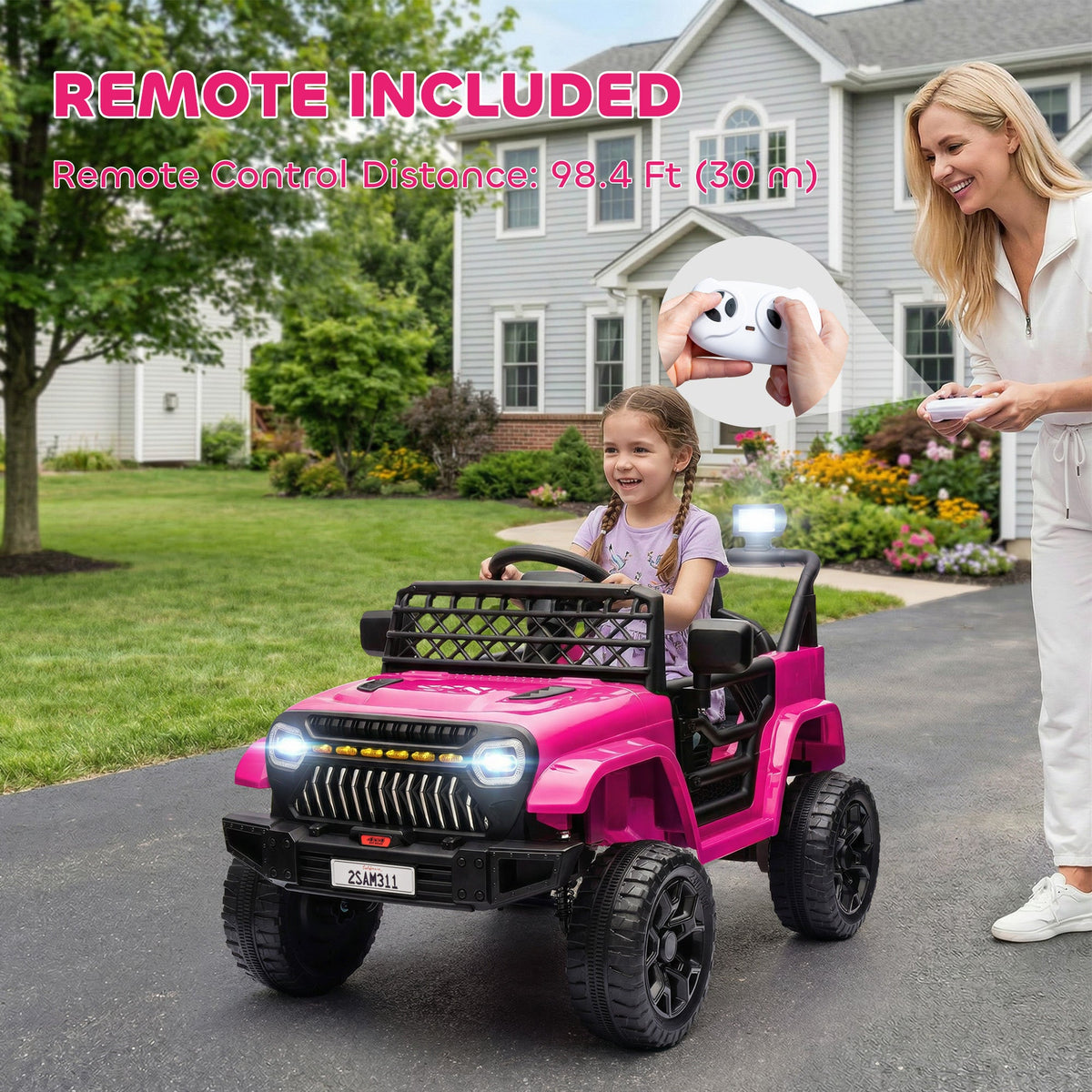 12V Ride on Truck, Electric Car for Kids with Remote Control, Suspension, 3 Speeds, USB Music Headlights, Black