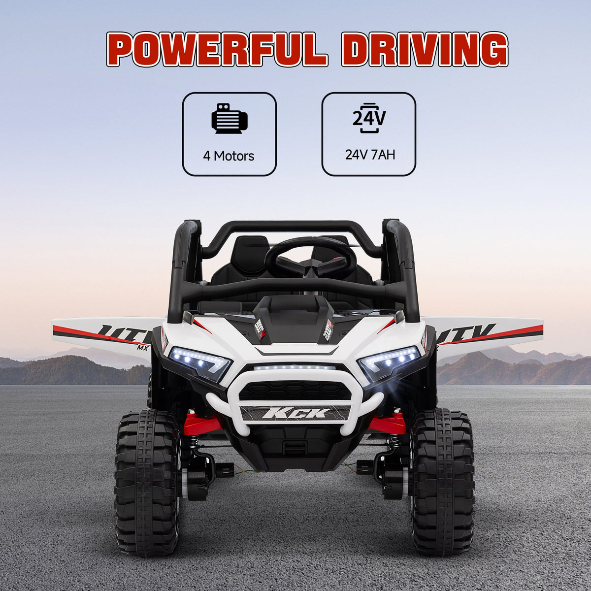 2 Seater 24V 7AH Ride on Truck, Electric Car for Kids w/ Spring Suspension, Remote Lights, Horn, Music, Blue