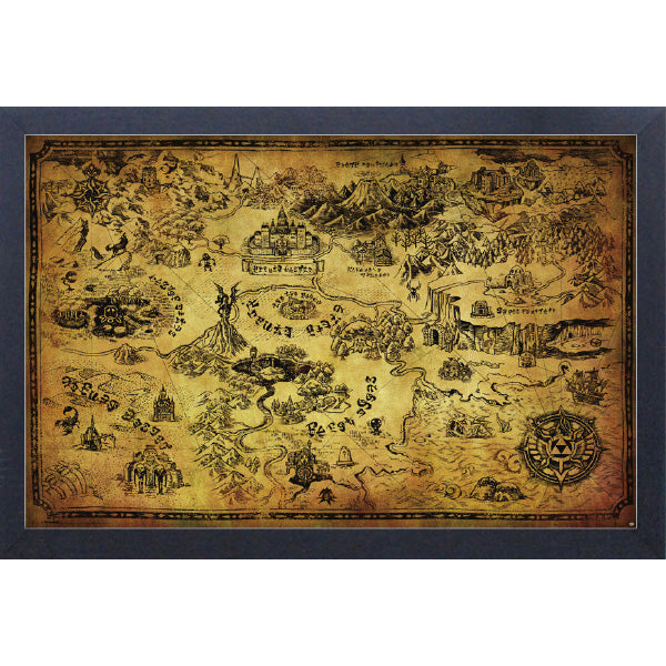 Legend of Zelda Hyrule Map 11″ X 17″ Framed Print