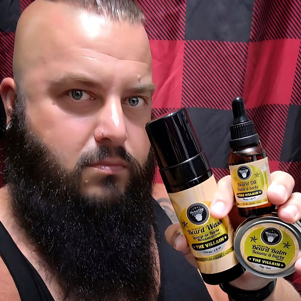 Beard Boss Trinity Bundle – The Villain (3-Piece Beard Care Set: Oil, Balm, Shampoo) | Spiced Tobacco, Fresh Leather, Bold Cognac & Bourbon with Creamy Vanilla Undertone