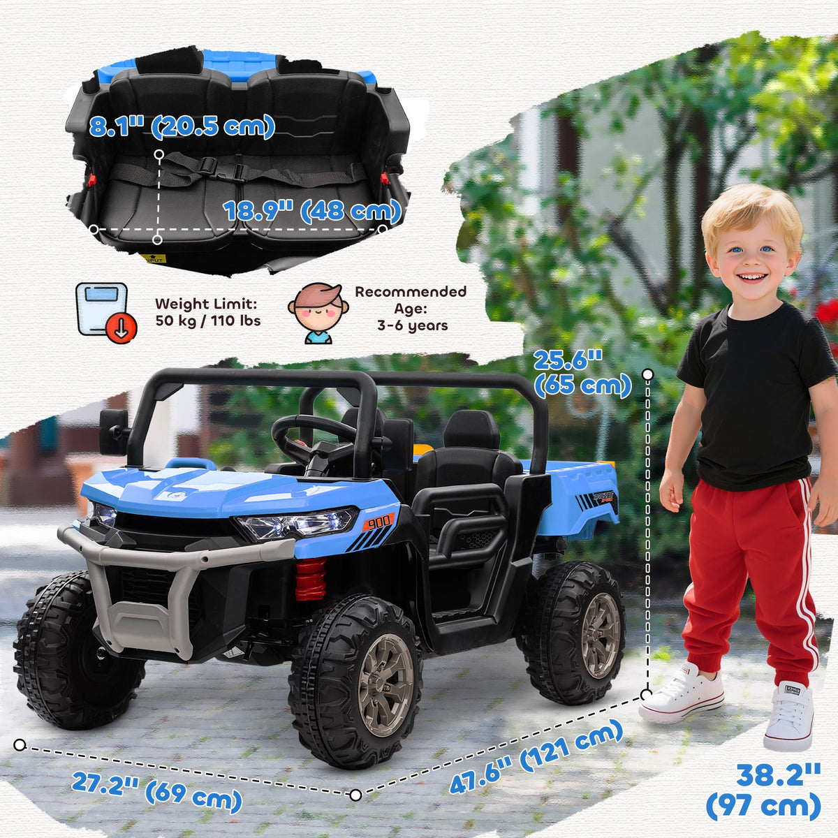 12V Ride on Car with Electric Bucket, Two-Seater, Shovel, Remote Control, Spring Suspension, Horn, Music, Black