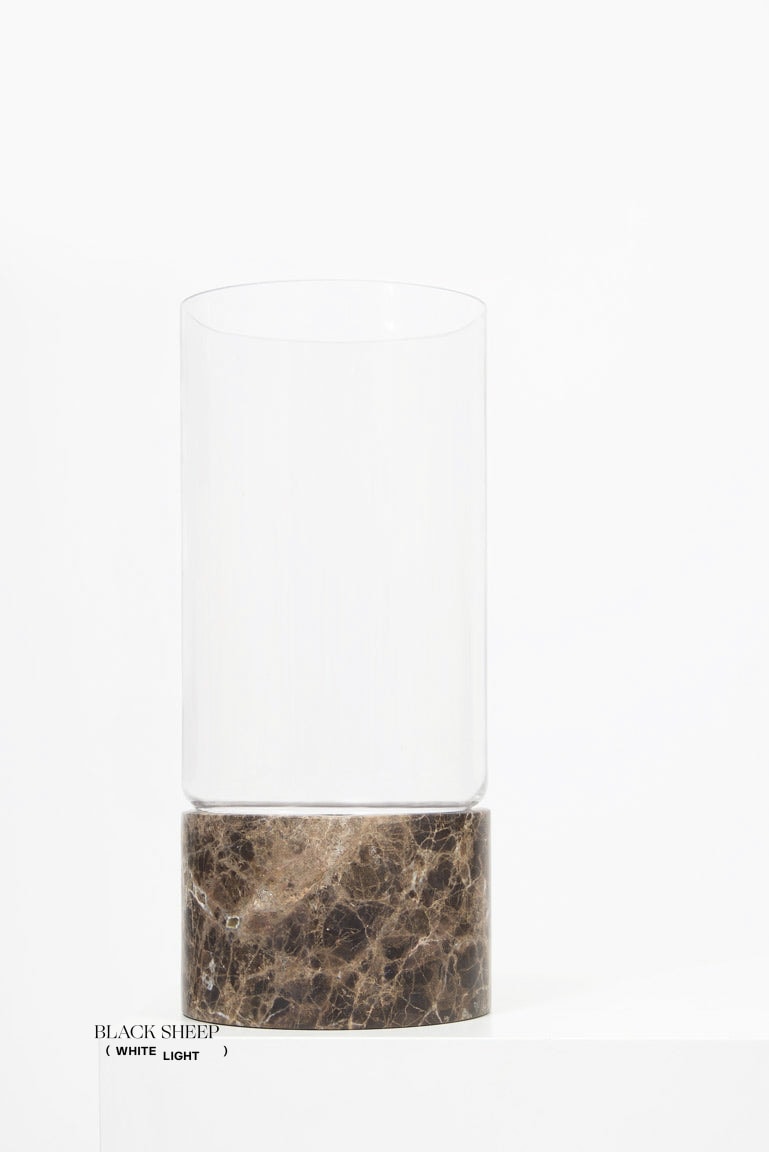 Dark Emperador Marble and Glass Vase and Hurricane