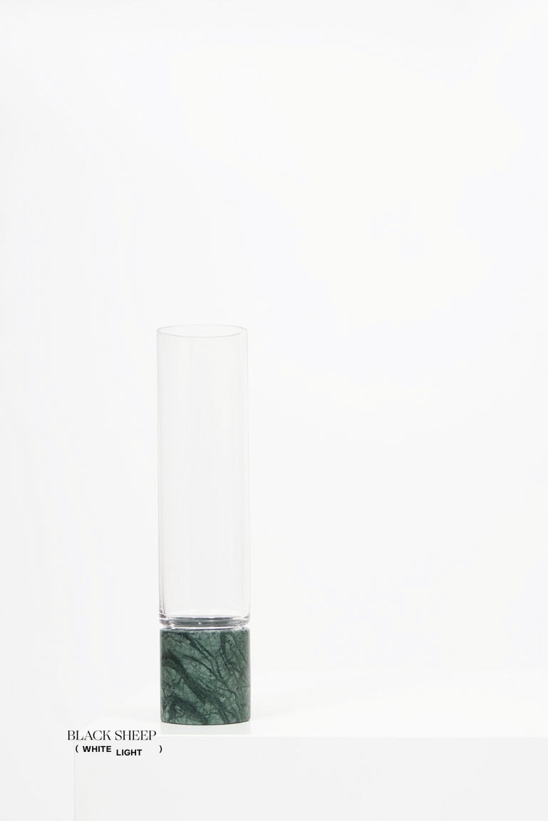 Empress Green Marble and Glass Vase and Hurricane
