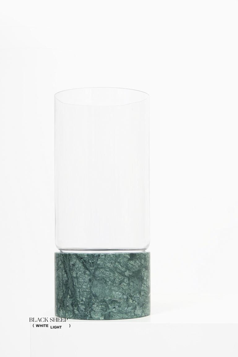 Empress Green Marble and Glass Vase and Hurricane