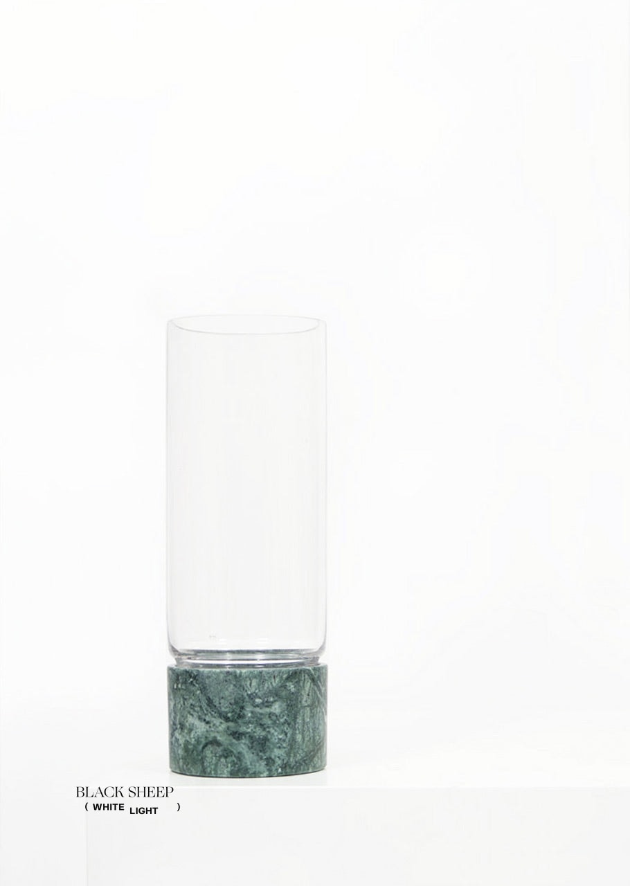 Empress Green Marble and Glass Vase and Hurricane