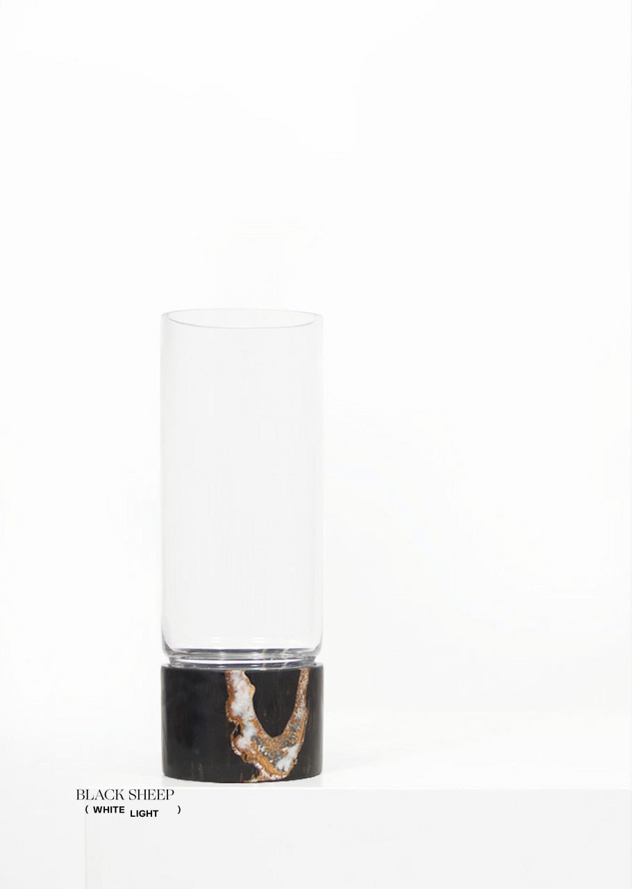 Lauren Black Marble and Glass Vase and Hurricane