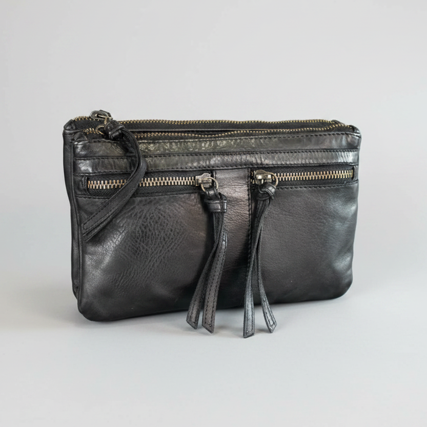 MET Leather Crossbody Bag with Dual Front Zipper Pockets