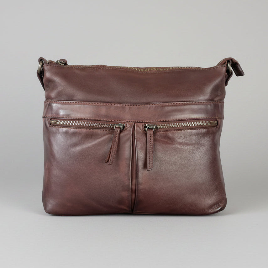 MET Leather Crossbody Bag with Dual Zipper Pockets
