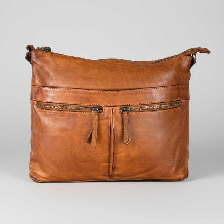 MET Leather Crossbody Bag with Dual Zipper Pockets