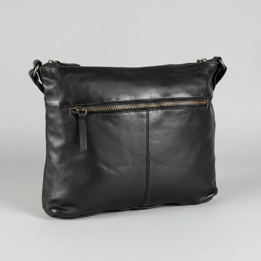 MET Leather Crossbody Bag with Dual Zipper Pockets