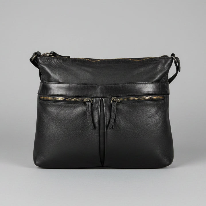 MET Leather Crossbody Bag with Dual Zipper Pockets