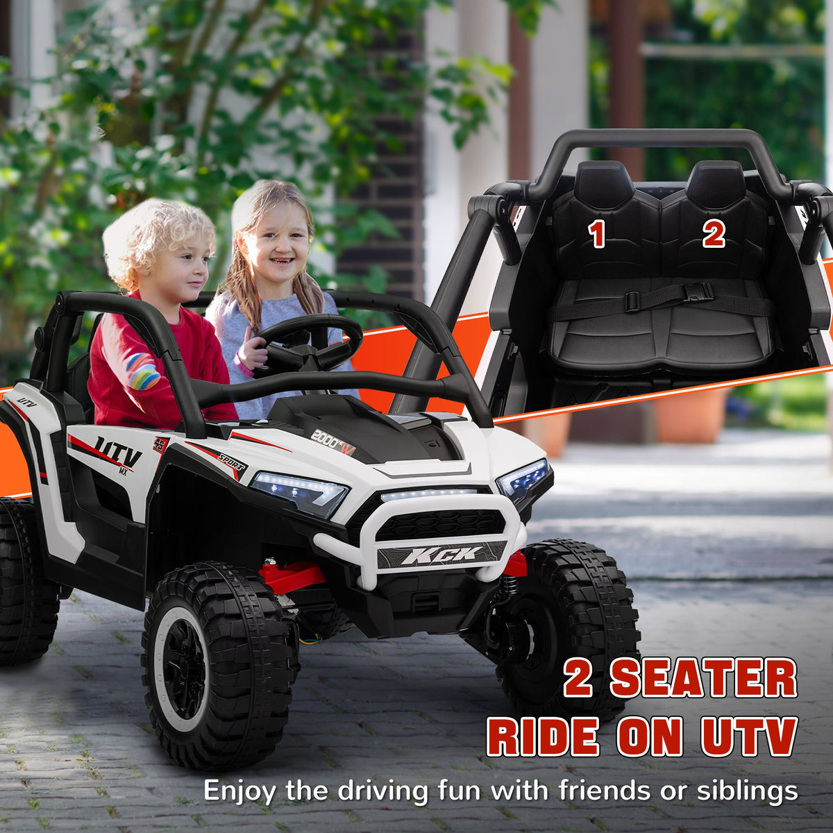 2 Seater 24V 7AH Ride on Truck, Electric Car for Kids w/ Spring Suspension, Remote Lights, Horn, Music, Blue