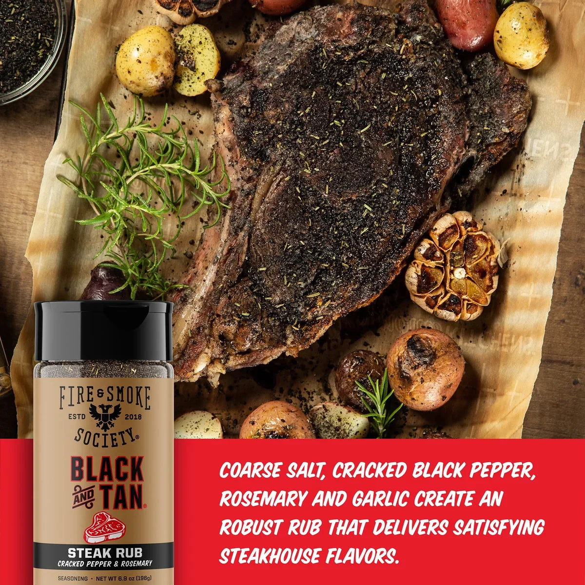Fire & Smoke Society Black & Tan Steak Rub – 13.6 oz