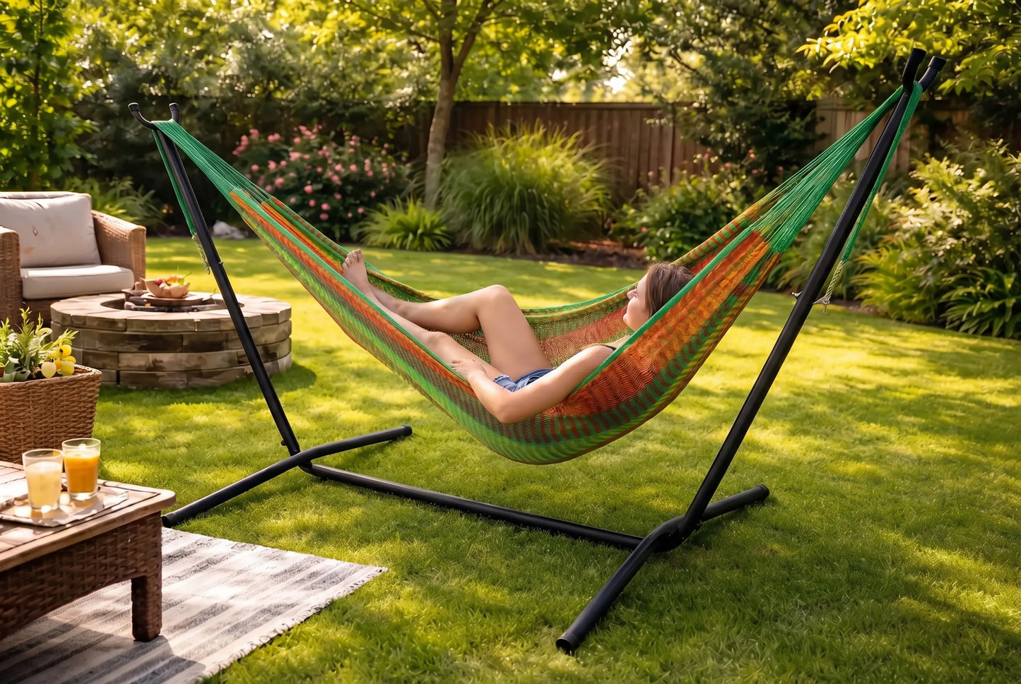 Double Mayan Hammock with Universal Stand