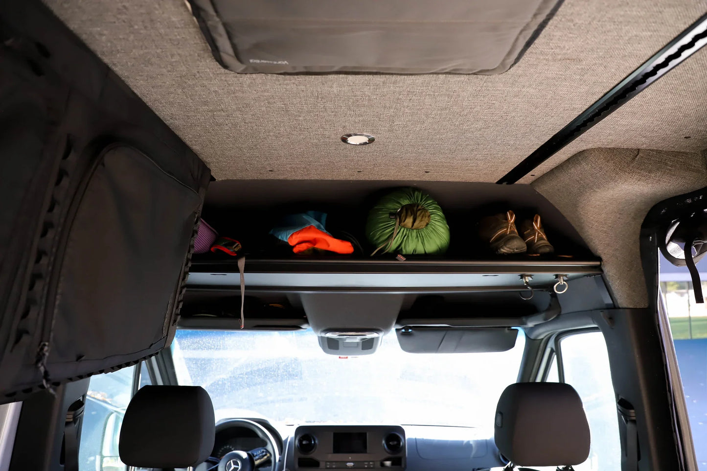 Mercedes Sprinter Headliner Shelf & Curtain Rod | VanEssential