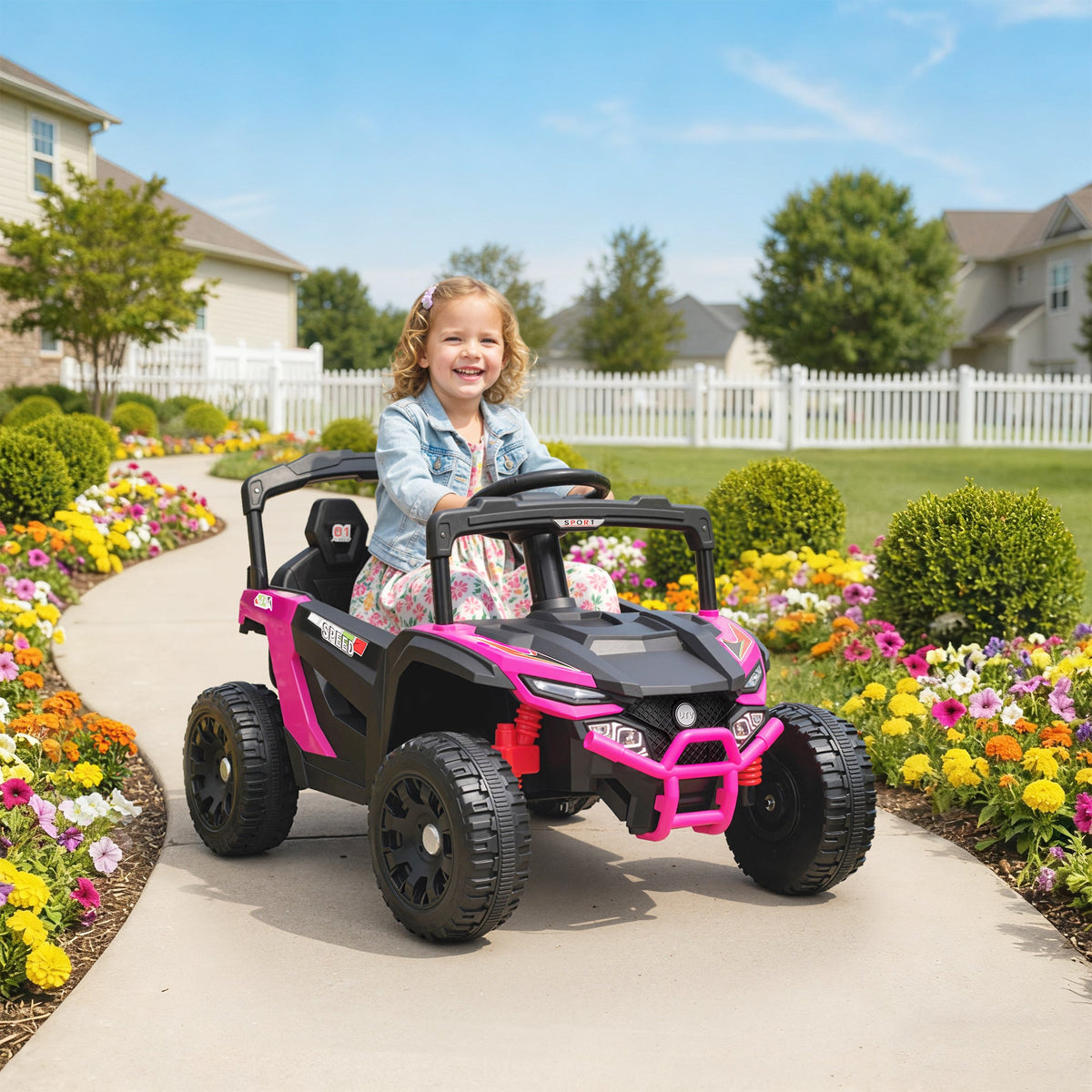 12V Kids Ride On Truck with Dual Motors, Rear Suspension, Remote Control for 3-5 Years Boys Girls, Pink