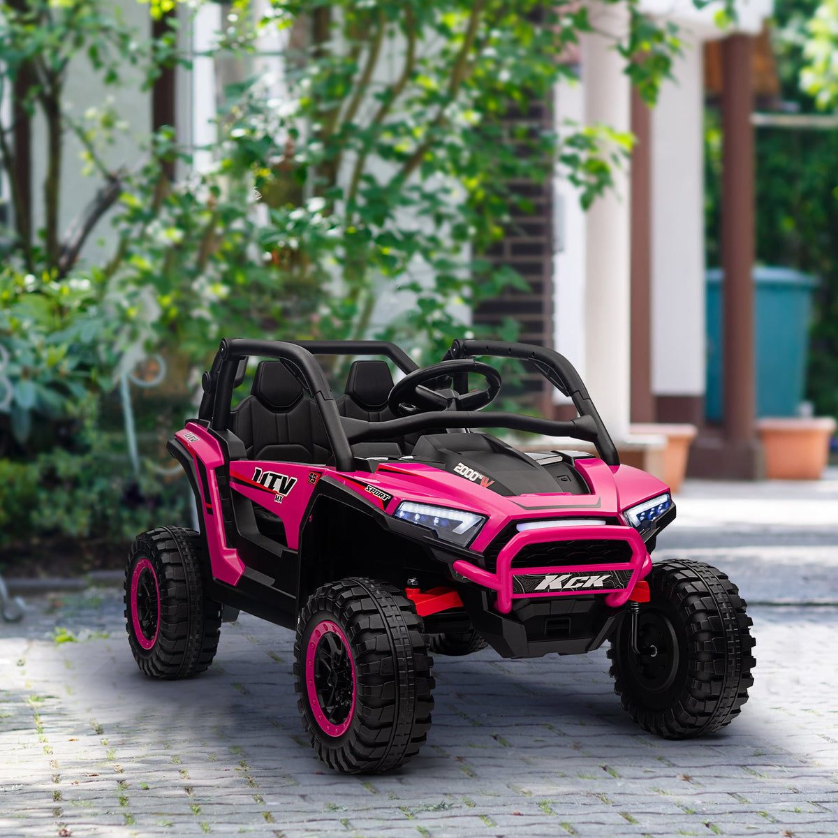 2 Seater 24V 7AH Ride on Truck, Electric Car for Kids w/ Spring Suspension, Remote Lights, Horn, Music, Blue