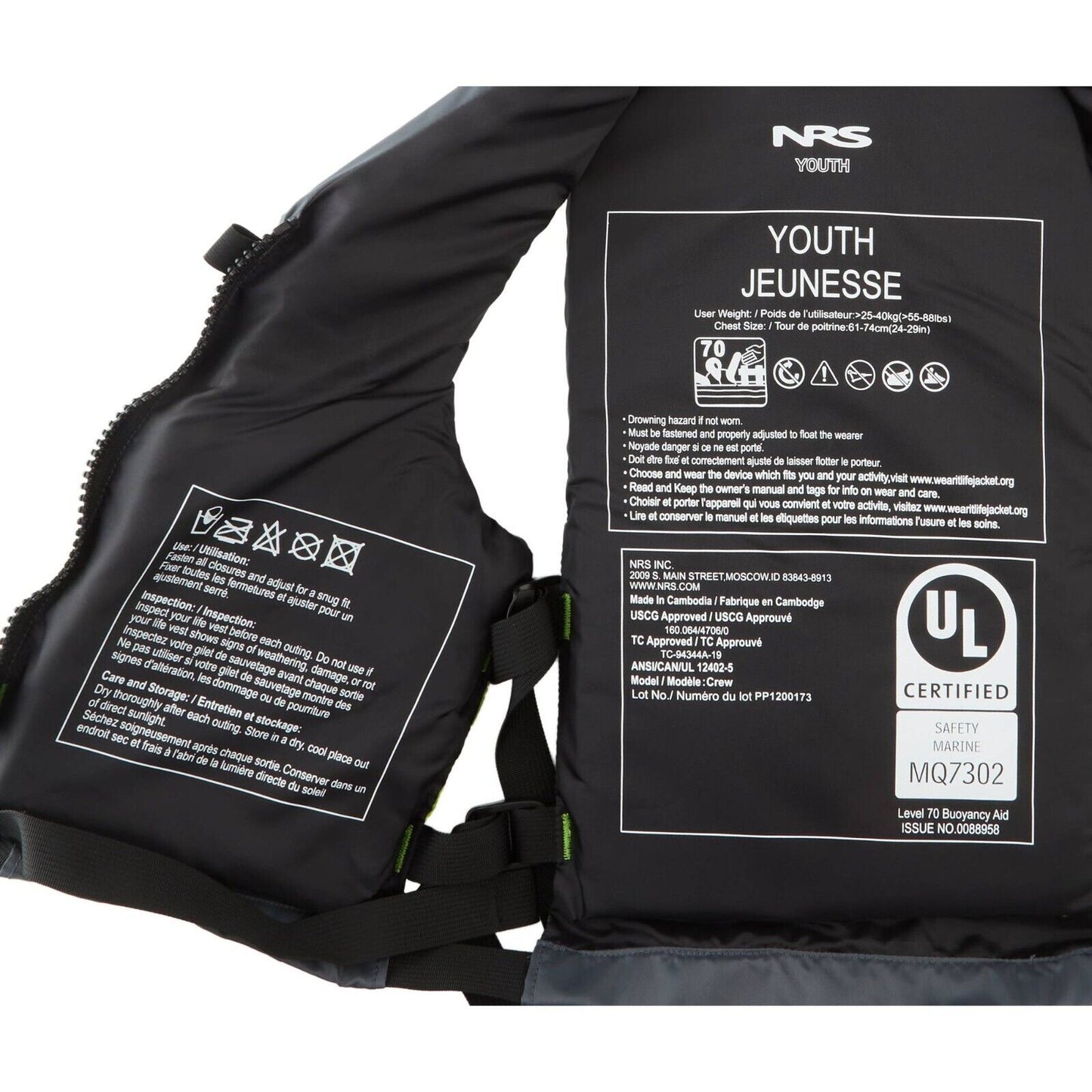 NRS Crew Youth PFD's UL & ULC Approved for 25-40 KG