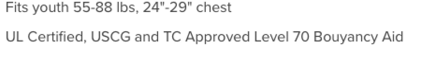 NRS Crew Youth PFD's UL & ULC Approved for 25-40 KG