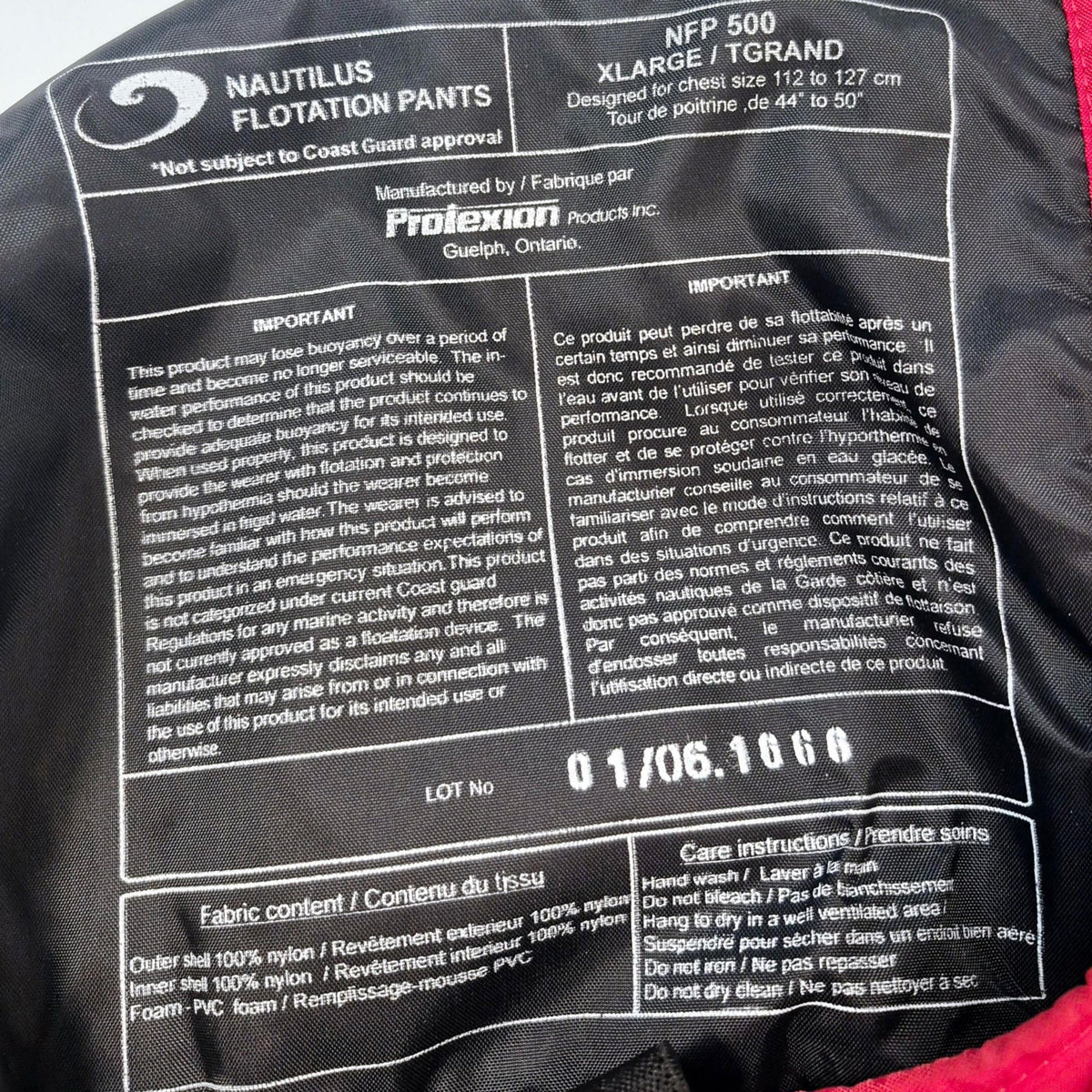 Nautilus Pro Series Insulated Survival Flotation Bib Pants Size XL Made in Canada!